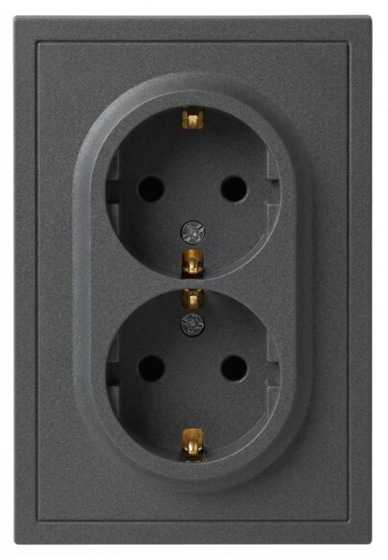 Розетка Эра Galaxy 15-2104-06 с заземлением двойная 2X2P+E Schuko 16А-250В IP20 графит Б0070687