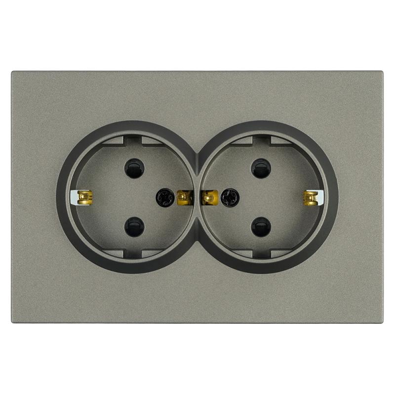 Розетка 2-местная с защитной шторкой Stekker Эмили с/з 250В 16А RST16-5114-09 антрацит soft touch 49934