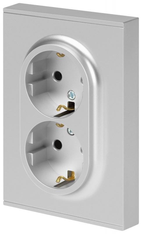Розетка Эра Arktik 16-2104-03 двойная с заземлением 2X2P+E Schuko 16А-250В алюминий Б0070446