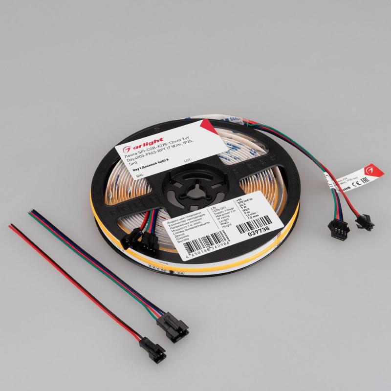 Светодиодная лента Arlight SPI-COB-X378-12mm 24V Day4000-PX21-BPT (8 W/m, IP20, 5m) (бегущий огонь) 063779
