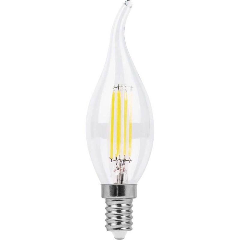 Лампа светодиодная филаментная Feron E14 7W 2700K Свеча Прозрачная LB-66 25726