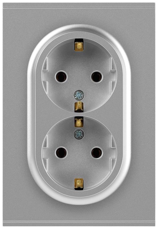 Розетка Эра Arktik 16-2104-03 двойная с заземлением 2X2P+E Schuko 16А-250В алюминий Б0070446